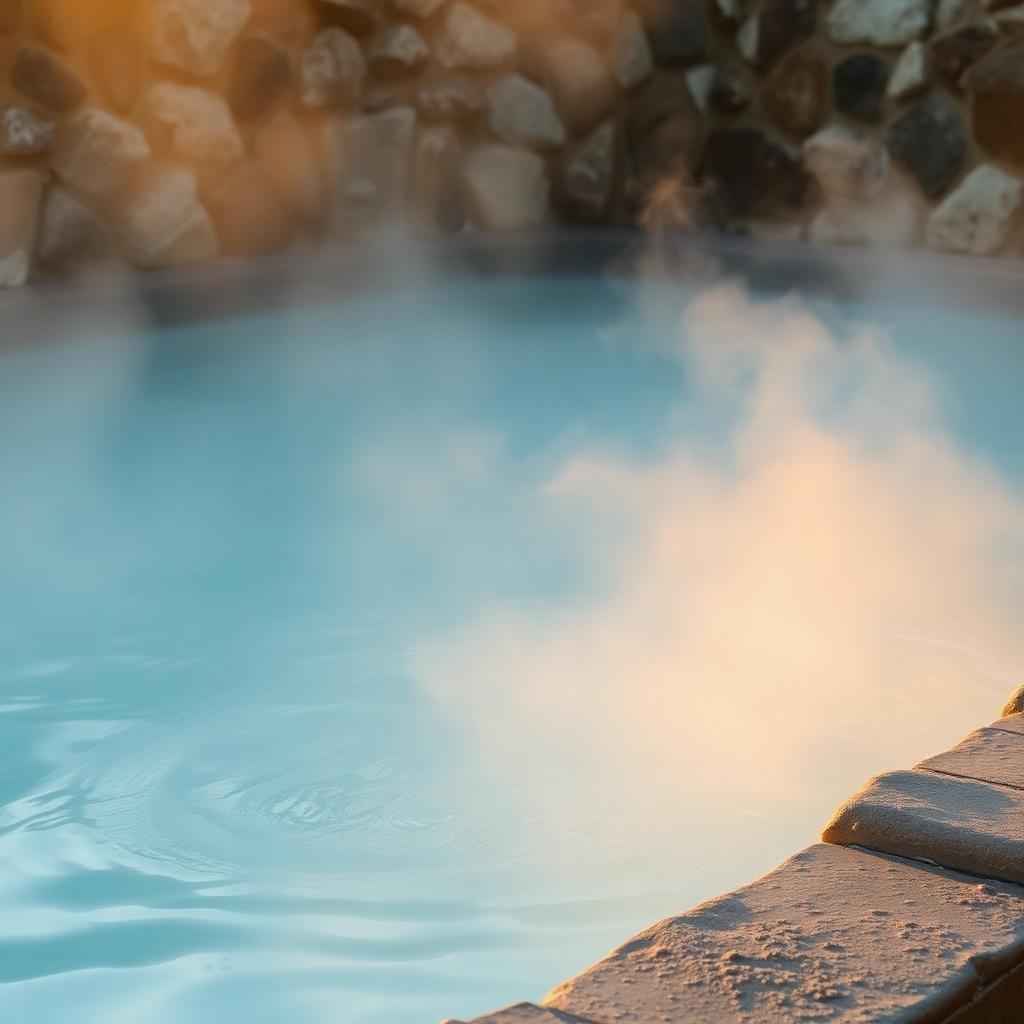 Águas termais com vapor ao amanhecer
