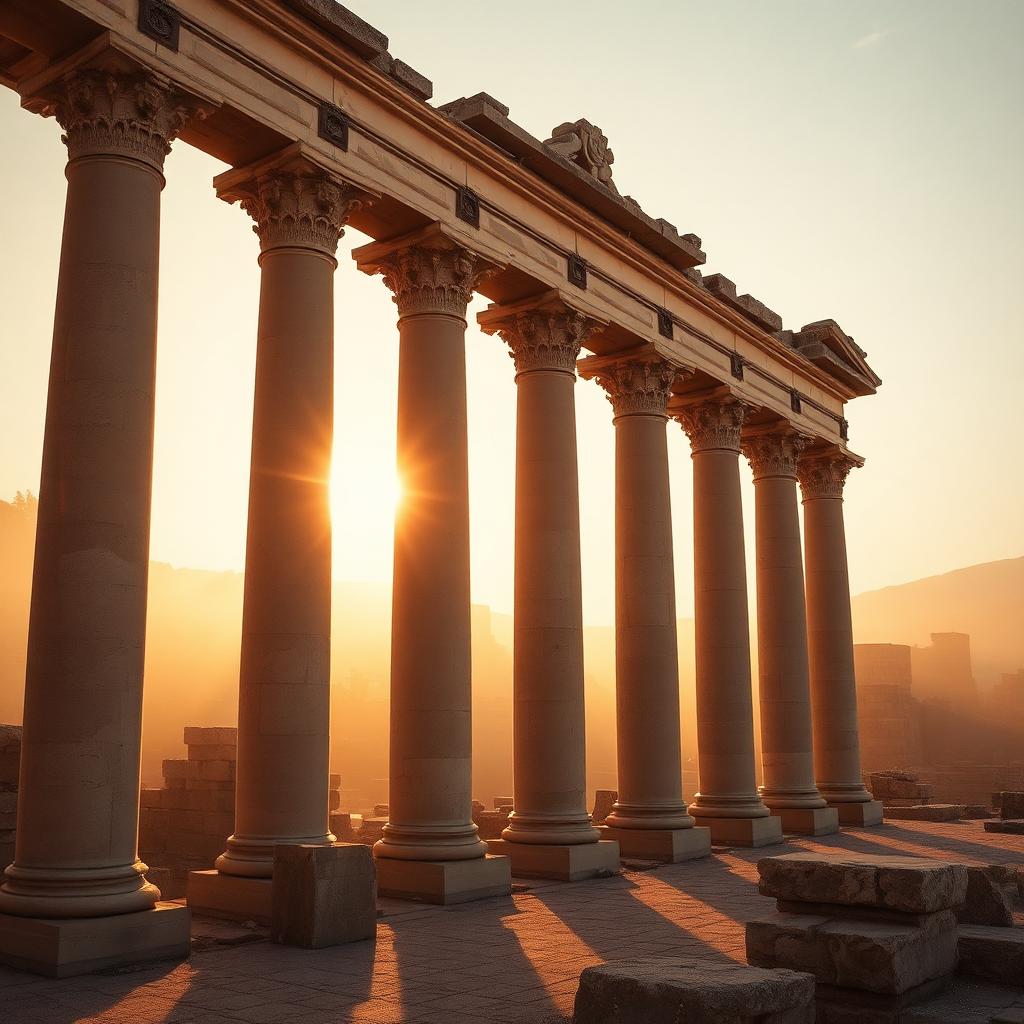 Ruínas clássicas ao pôr do sol